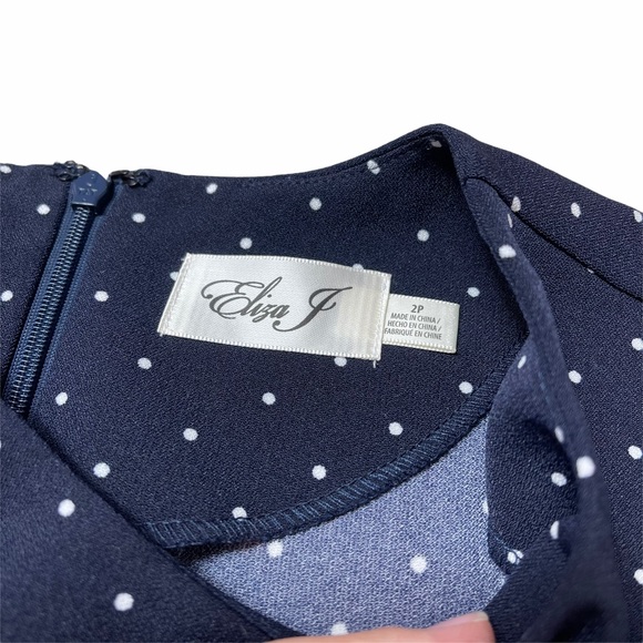 Eliza J Navy Blue Dotted Quarter Sleeve Mini Dress - Picture 4 of 8